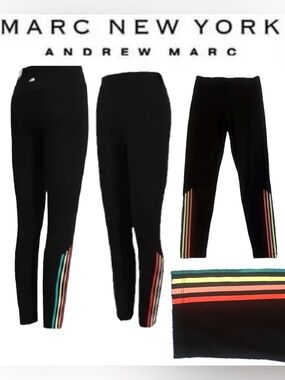 MNY | Black Leggings Capris with Multicolor Stripes | S